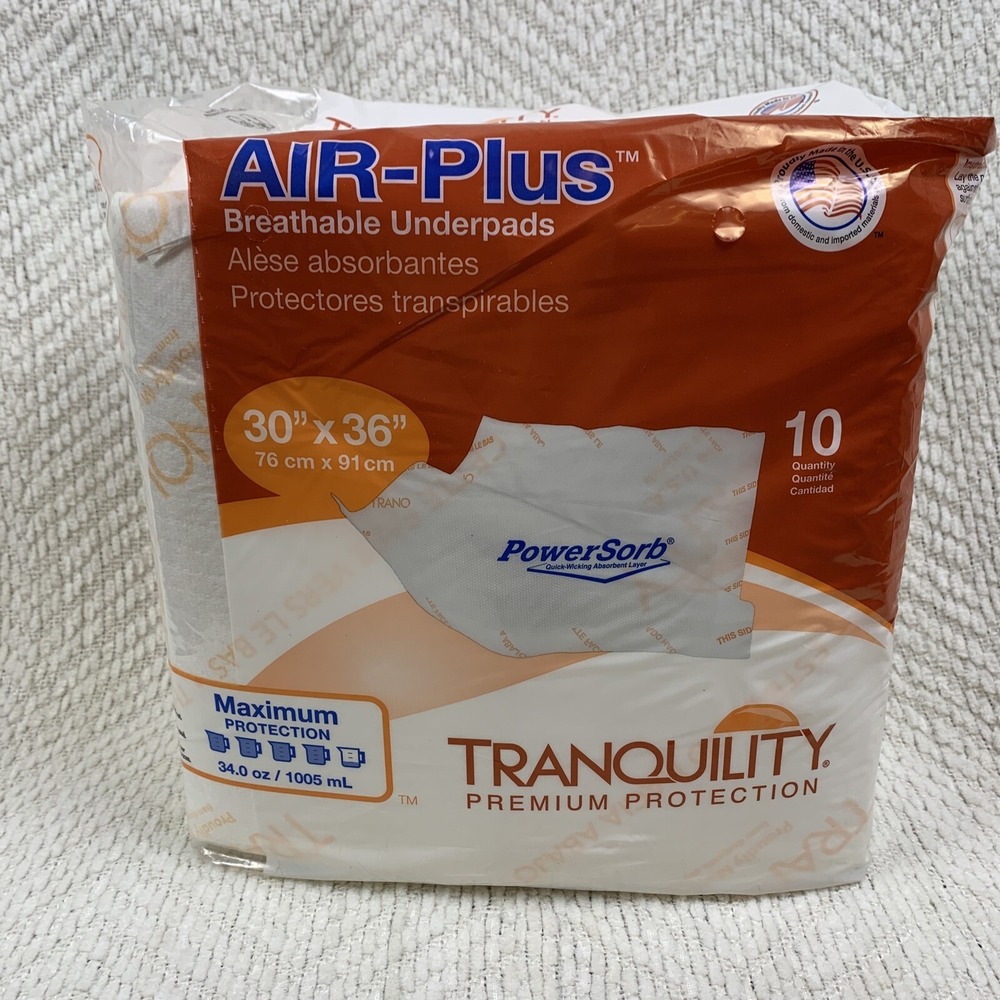 Tranquility AIR-Plus Breathable Underpad‎ Heavy Absorbency 30 X 36"  10 ct  NEW